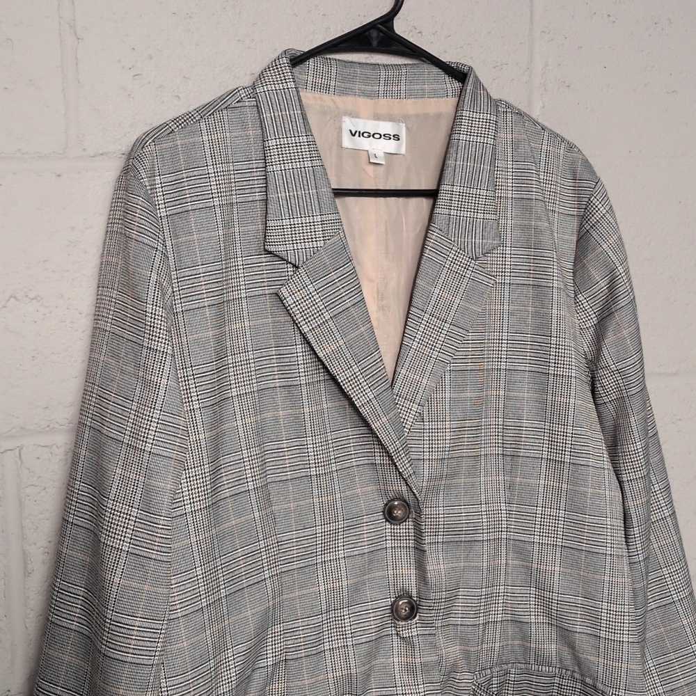 Plaid Women's Blazer, Relaxed Fit Longline Blazer Size Large, 90s minimalism - Picture 4 of 7